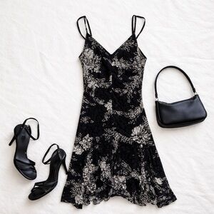 Serendipity Maui Y2K Black Lace Floral Slip Dress Hanky Hem Size Large